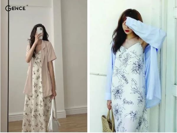 Phối đồ với áo sơ mi khoác ngoại và váy maxi