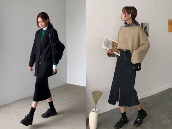 Phối giày oxford nữ với váy đầm thanh lịch